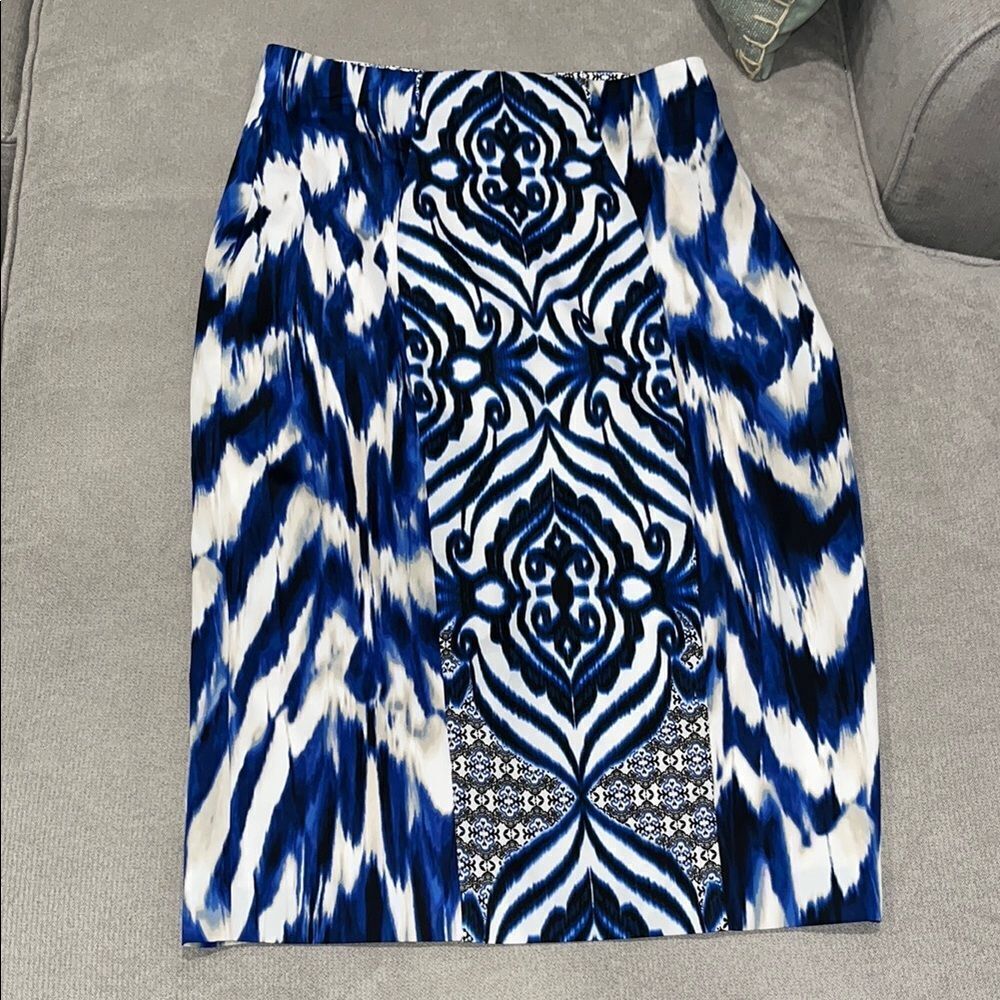 Eva Mendes Blue Pencil Skirt with Cut Out Design